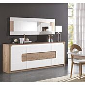 Madia 4 ante e 1 cassetto, bianco laccato e rovere wellington, made in Italy