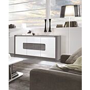 Madia 2 ante e 3 cassetti, bianco laccato e grigio, made in Italy