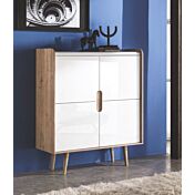 Madia alta con piedini, rovere wellington e bianco lucido