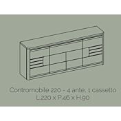 Madia 4 ante e 1 cassetto, bianco laccato e rovere wellington, made in Italy