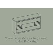 Madia 2 ante e 3 cassetti, bianco laccato e rovere wellington, made in Italy