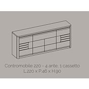 Madia 4 ante e 1 cassetto, bianco laccato e grigio, made in Italy