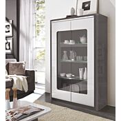 Vetrina 2 ante, grigio basalto lucido e bianco lucido, made in Italy