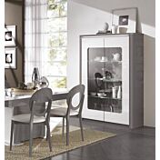 Vetrina 2 ante, grigio basalto lucido e bianco lucido, made in Italy