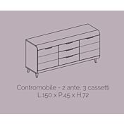 Madia 2 ante e 3 cassetti con piedini, Bianco lucido, made in Italy