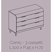 Madia 3 cassetti con piedini, bianco lucido, made in Italy