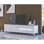 Porta TV a 2 ante, 1 cassetto e 1 ribalta, con dettagli geometrici