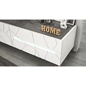 Porta TV a 2 ante, 1 cassetto e 1 ribalta, con dettagli geometrici