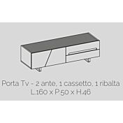 Porta TV 2 ante, 1 cassetto, 1 ribalta, bianco lucido, made in Italy