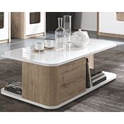 Tavolino da salotto con 2 ante, bianco lucido e rovere wellington