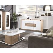 Tavolino da salotto con 2 ante, bianco lucido e rovere wellington