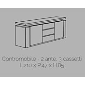Madia 2 ante e 3 cassetti, bianco lucido, Made in Italy