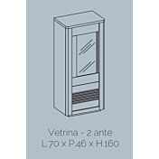 Vetrina colonna 2 ante, bianco lucido e rovere adamello