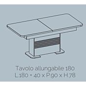 Tavolo moderno allungabile L.180, bianco lucido con piano rovere adamello 