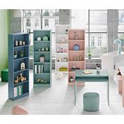 Libreria alta moderna, 4 ripiani, finitura bianco opaco