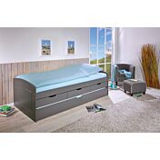 Letto con secondo letto estraibile con ruote e 3 cassetti, colore grigio