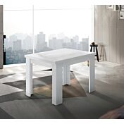 Sala da pranzo composta da vetrina, tavolo e credenza finitura bianco lucido