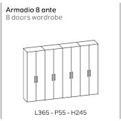 Armadio moderno 8 ante battenti, finitura bianco nobilitato