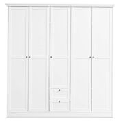 Armadio battente di design con 5 ante e 2 cassetti, finitura bianca