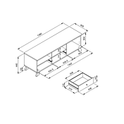 misure dettagli Porta TV nordico, finitura Rovere Oak e Antracite 