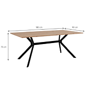 Misure Tavolo da pranzo, colore Rovere oak e Nero 180 x 90 cm