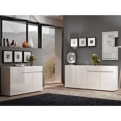 Sala in offerta composta da 2 madie moderne, finitura Bianco lucido