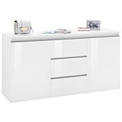 Madia moderna Bianco laccato lucido con maniglie a gola, 2 ante 3 cassetti