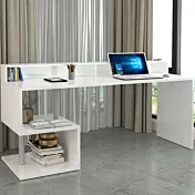 Scrivania con due vani a giorno, 180x90x60 h cm, Bianco laccato lucido