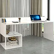 Scrivania con due vani a giorno, 180x90x60 h cm, Bianco laccato lucido