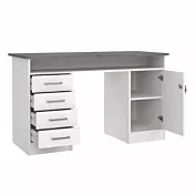 scrivania con 4 cassetti, un'anta e un ripiano interno