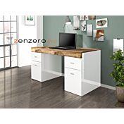 Scrivania 2 ante e 2 cassetti bianco lucido e pero, made in Italy