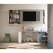 Cameretta 2 letti singoli, finitura Bianco altea, Carta da zucchero e Grigio seta