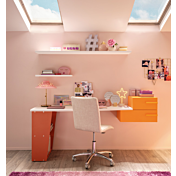 Scrivania moderna per camerette Moretti Compact, finitura Bianco e Mandarino laccato