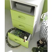 Scrivania bambini con cassettiera Moretti Compact, finitura Betulla e Verde cedro