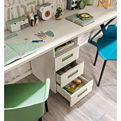 Scrivania con doppia postazione Moretti Compact, finitura Betulla, Flora e Pavone