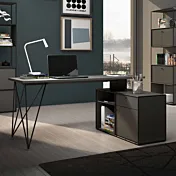 Scrivania moderna con cassettiera integrata, Grigio laccato