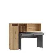 Zona studio con scrivania su ruote e libreria, 154x55x119 h cm, Rovere e Grigio scuro