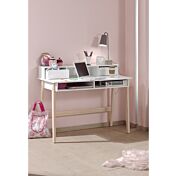 Scrivania in stile nordico con cassetti bianca laccata con gambe in pino massello