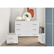 Set moderno comò e comodini in finitura in finitura Rovere Bianco