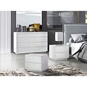 Set moderno composto da comodini e comò 4 cassetti, Frassino gesso