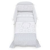 Culla moderna Teddy con ruote, finitura Grigio con decori in tinta