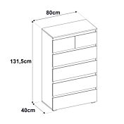 Spazioso settimino 6 cassetti, finitura Bianco Lucido