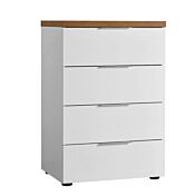 Settimino 4 cassetti finitura Bianco lucido e Castagno, Made in Italy