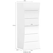 Cassettiera a 6 cassetti curvi, bianco laccato lucido, linea arco