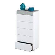 Cassettiera moderna a 5 cassetti, finitura Cemento e Bianca