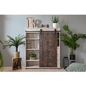 Madia alta Tromso con 2 ante e 3 cassetti in finitura Willow e Acero invecchiato