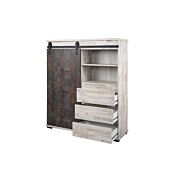 Madia alta Tromso con 2 ante e 3 cassetti in finitura Willow e Acero invecchiato