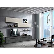 Parete attrezzata di design Made in Italy, con finitura in Resina dark e Argilla