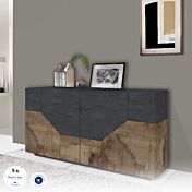 Credenza salvaspazio Ardesia e Pero a 4 ante L.158 cm, Made in Italy