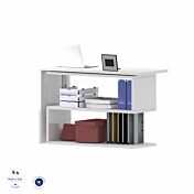 Funzionale Scrivania moderna pluriposizionabile finitura Bianca lucida, Made in Italy